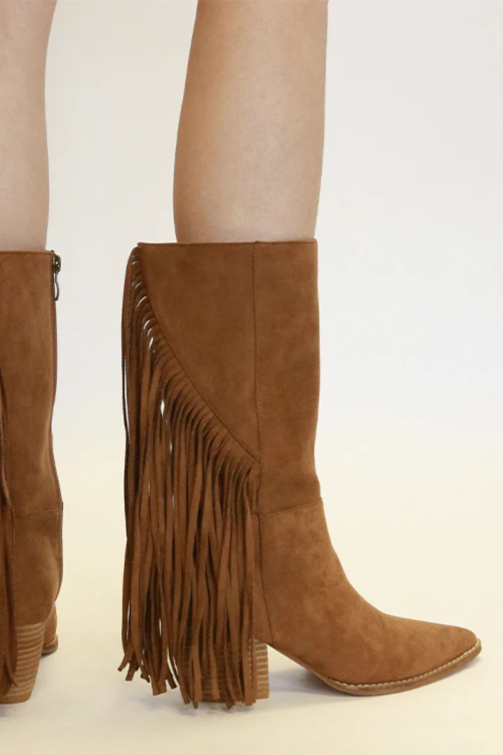 Beast Fashion Suede Fringe Point Toe Boots