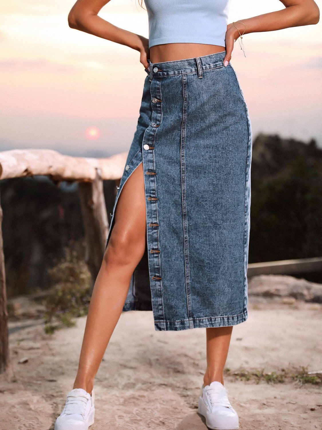 Button Down Denim Skirt