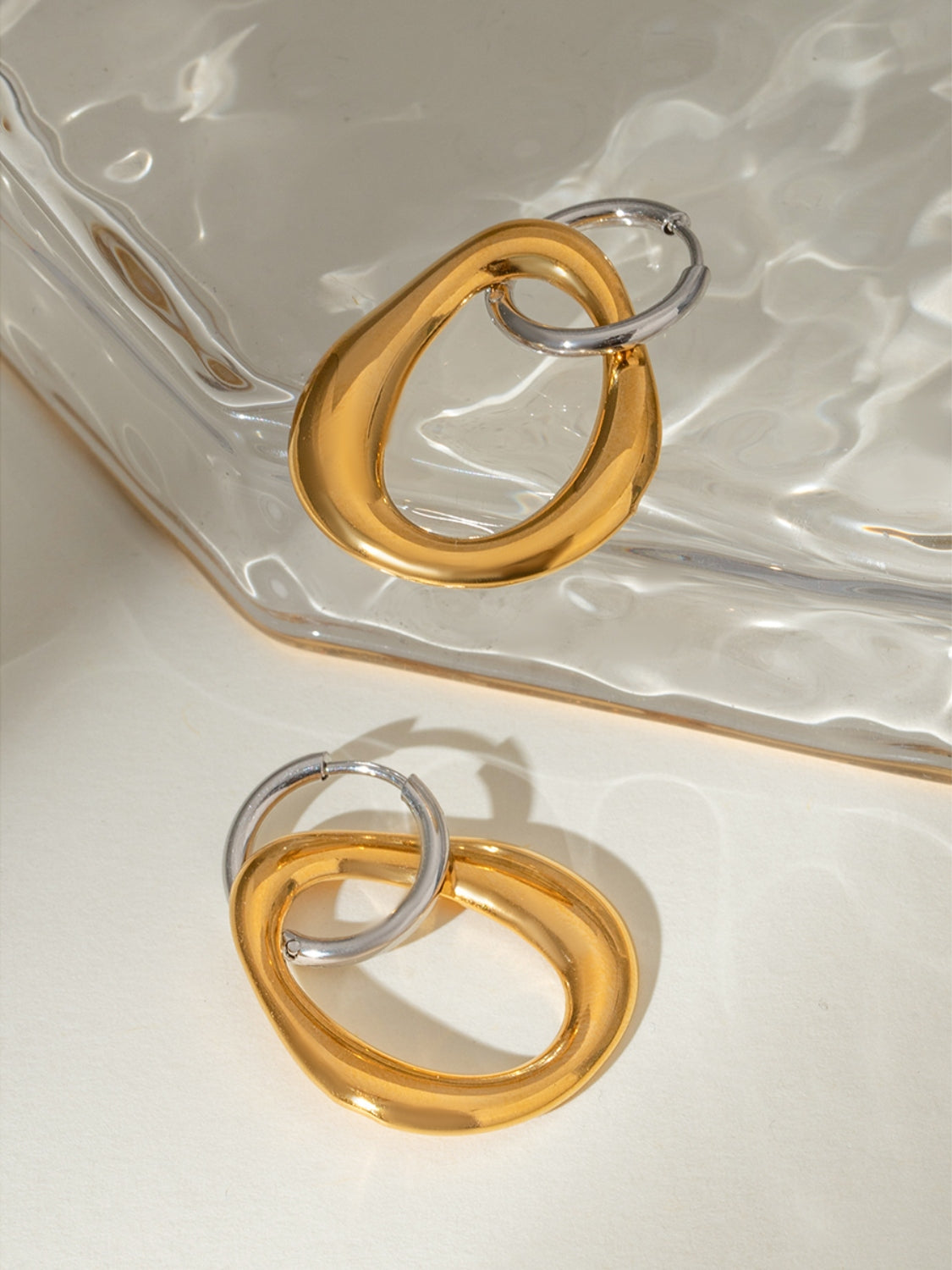 18K Gold-Plated Stainless Steel Contrast Asymmetrical  Earrings