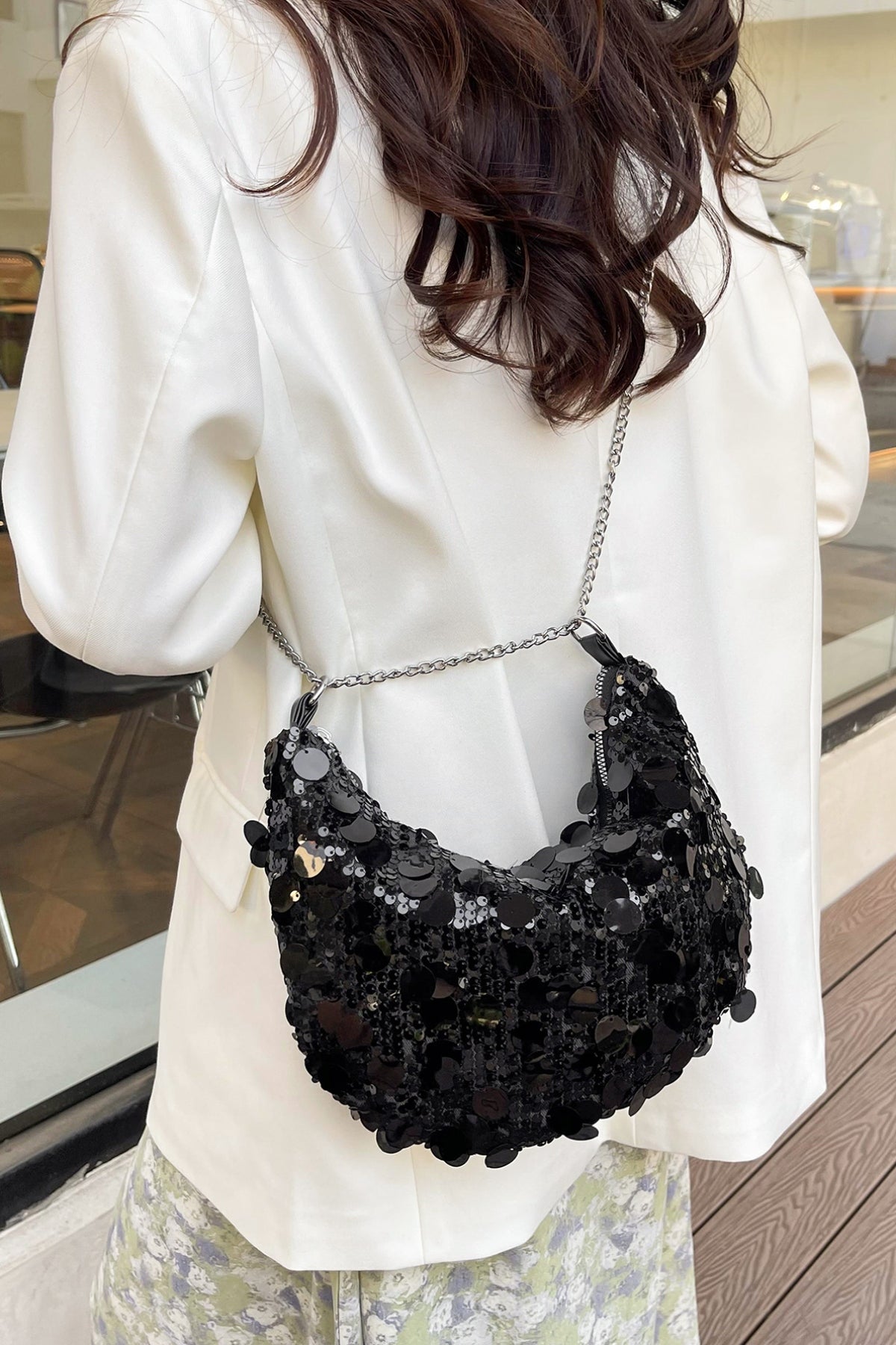 Sequin Chain Crossbody Bag